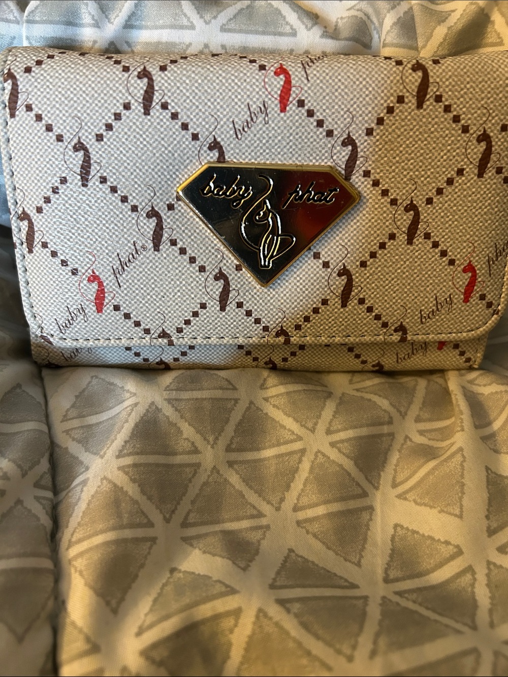Baby Phat Beige Wallet with Red and Brown Accents